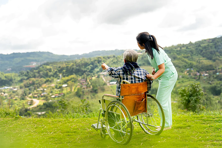 Post-surgery caregiver with recovering patient.