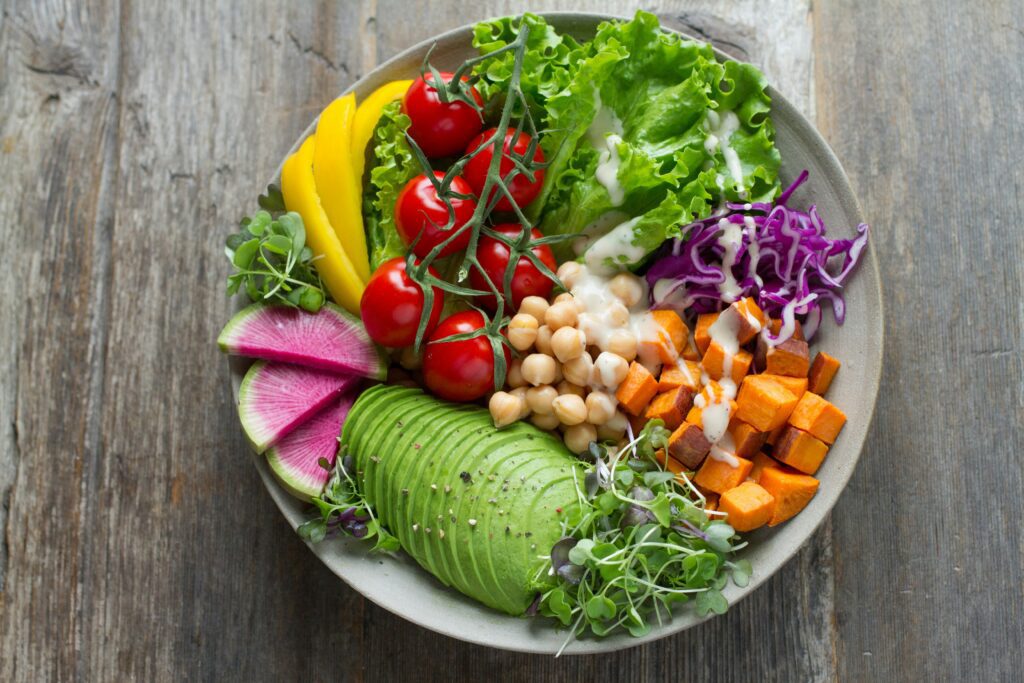 A healthy chickpea salad bowl.
